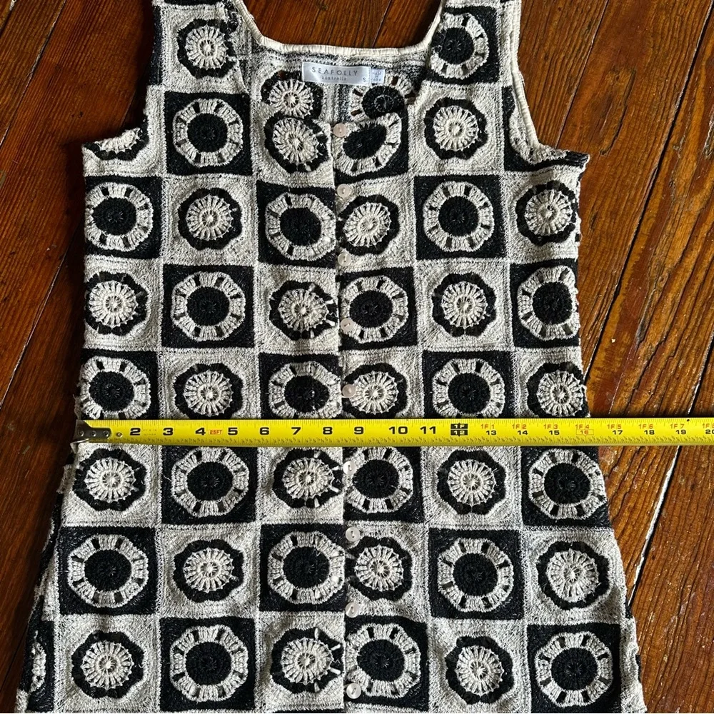 Anthropologie Seafolly Crochet Hipster Coverup Beach Mini Dress Black and Cream - Picture 10 of 11